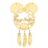Laser Cut Personalised Mouse Head with Bow Dream Catcher with Hanging Feathers